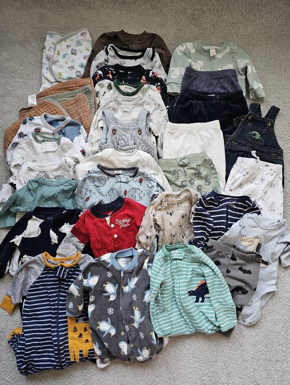 32pc baby boy clothing NB 3 month swaddle footies pants fleece overalls muslin